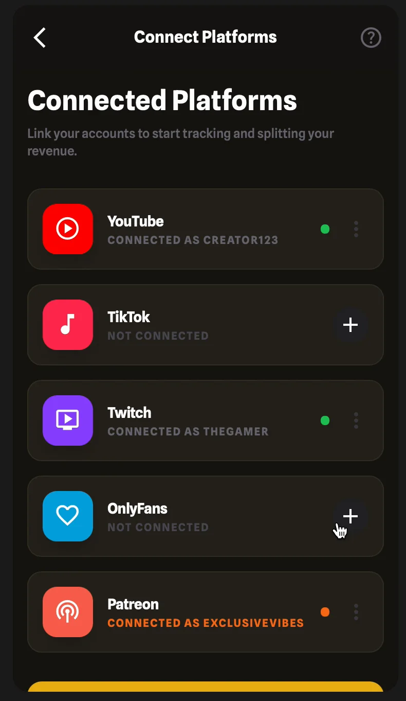 Connected platforms screen