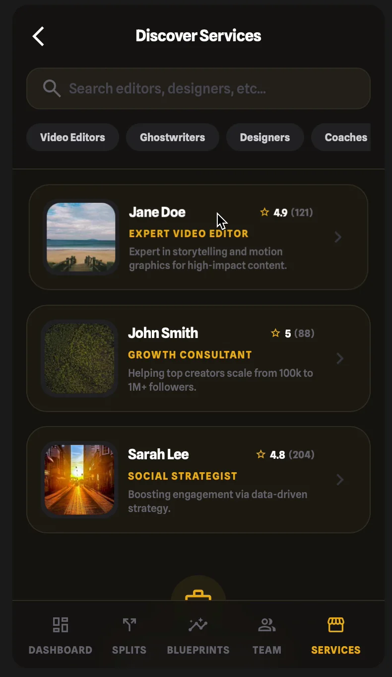 Discover Services screen