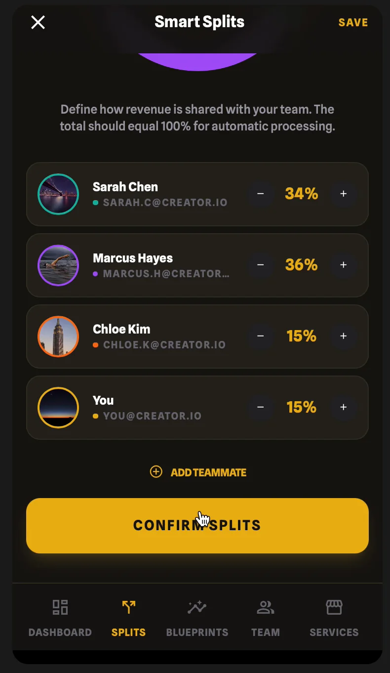 Smart Splits screen in the GetBananaSplits iOS app